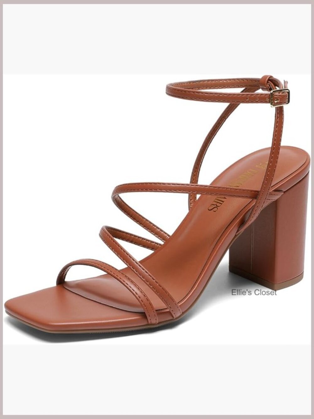Chunky Block Heeled Sandals Square Open Toe Ankle Buckle 3.15 Inch